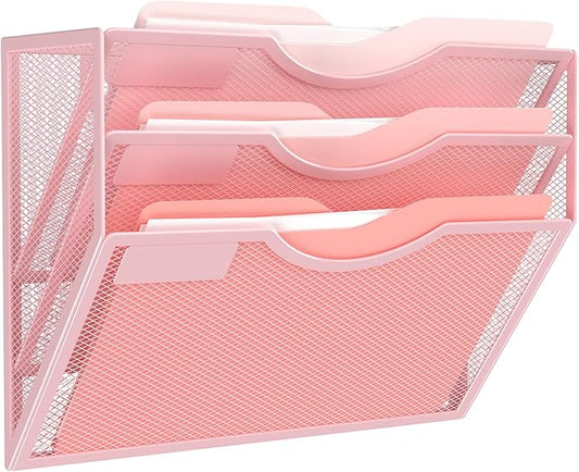 Kuntine.B Wall File Organizer Office Hanging Magazine Holder Wall File Organizer for Office Home (Pink, 3 Tier)