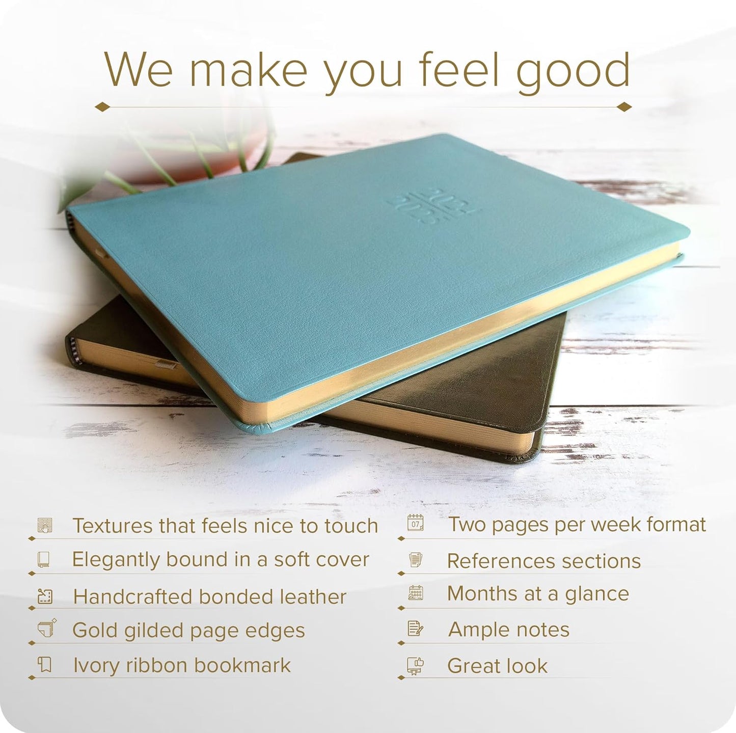 Gallery Leather Academic Planner 2025, Teacher and Student Weekly Monthly Planner, Elegantly Bound Calendar with Gold-Gilded Page Edges, 18 Months - Caribbean Yellow - 9 x 7 "