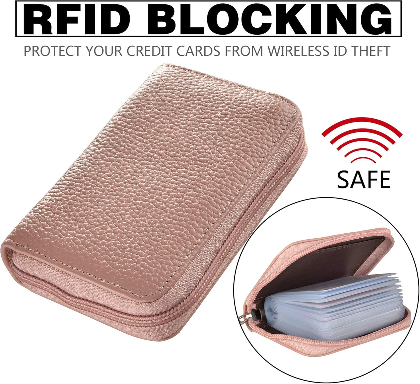 Easyoulife Genuine Leather Credit Card Holder Zipper Wallet With 26 Card Slots