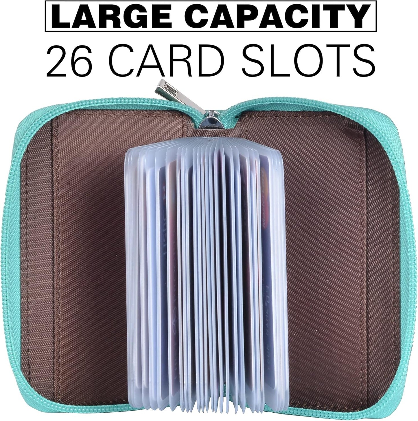 Easyoulife Genuine Leather Credit Card Holder Zipper Wallet With 26 Card Slots