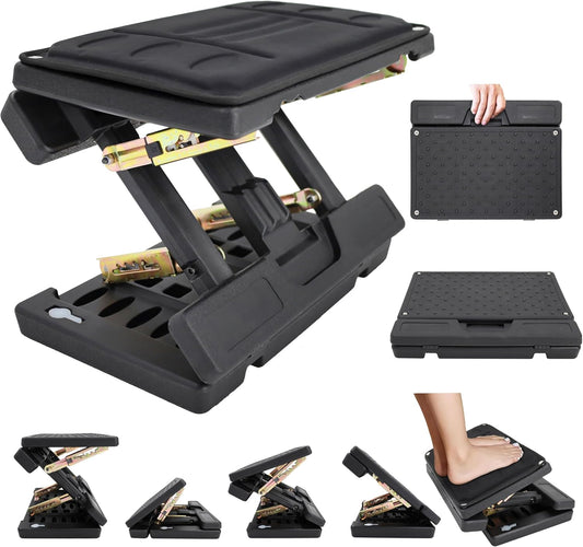 Adjustable Foot Rest Under Desk - Ergonomic Office Foot Stool with Massage, Leg Rest for Desk, Anti-Slip Design for Home & Work, Improves Posture (PB-Black)