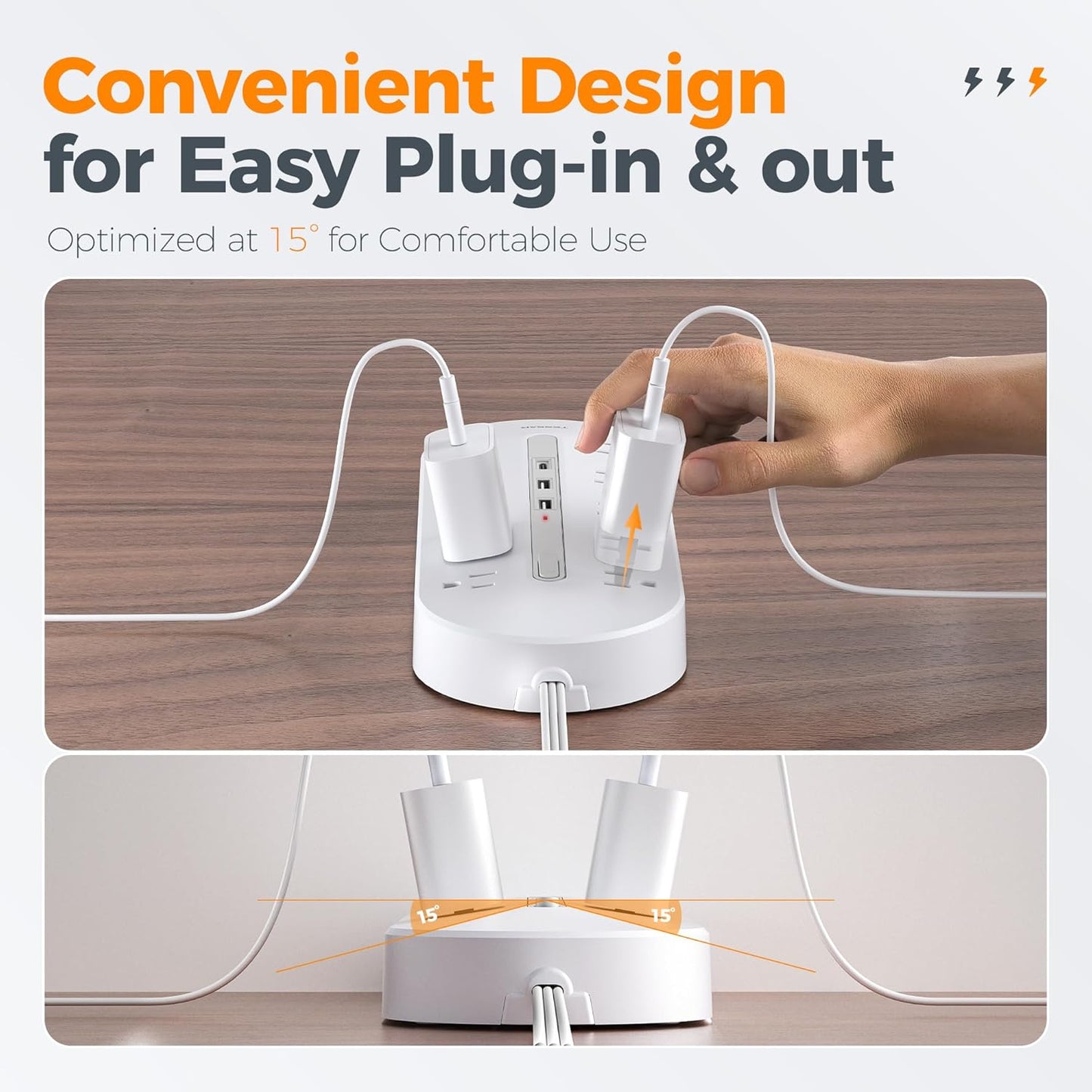 Surge Protector Power Strip 10 Ft Extension Cord, 10 AC Outlet Extender with 3 USB (1 USB C), TESSAN Flat Extension Cord with Multiple Outlets, Flat Plug Power Strip for Home, Office, Dorm Essentials