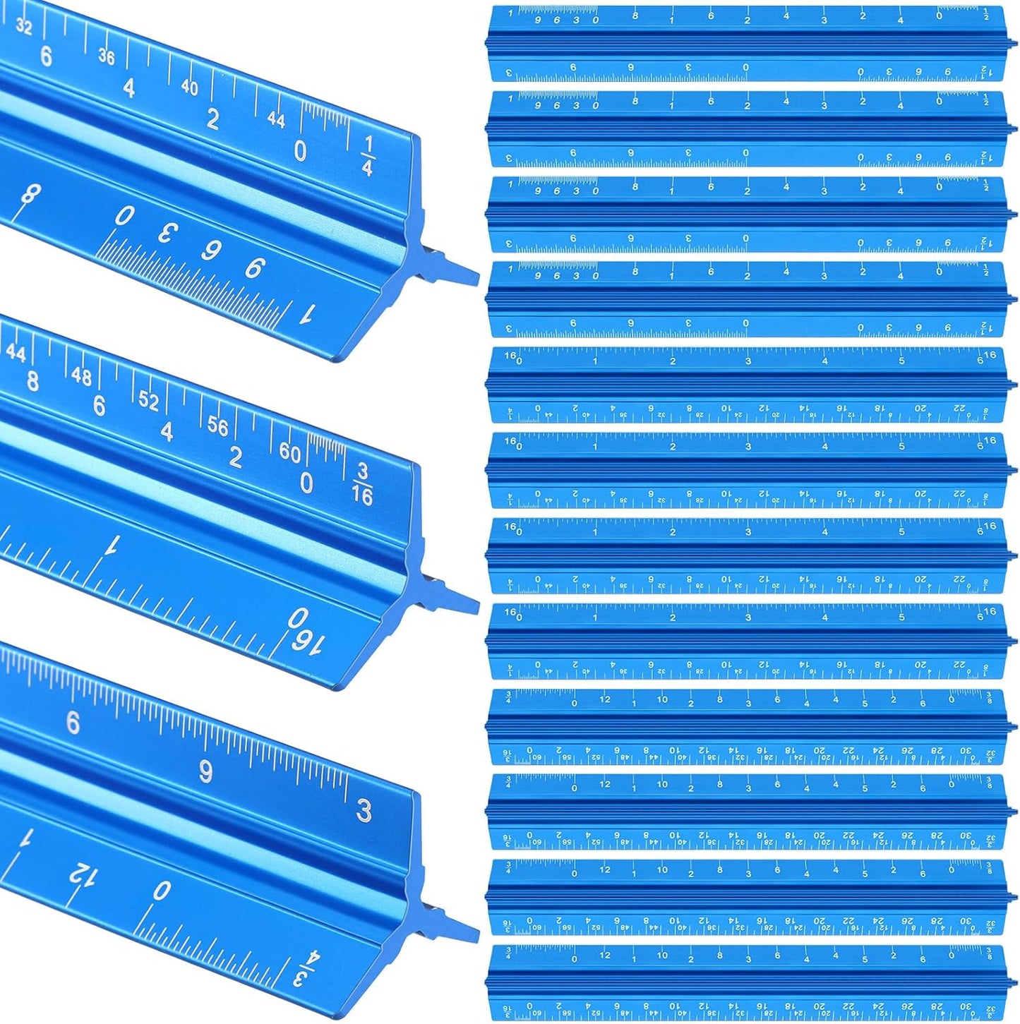 Fumete 12 Pack 6 Inch Architectural Engineering Scale Rulers Small Scale Ruler Pocket Size Scale Ruler Construction Rulers Imperial Measurements for Architects Engineering, Draftsman Drawing(Blue)