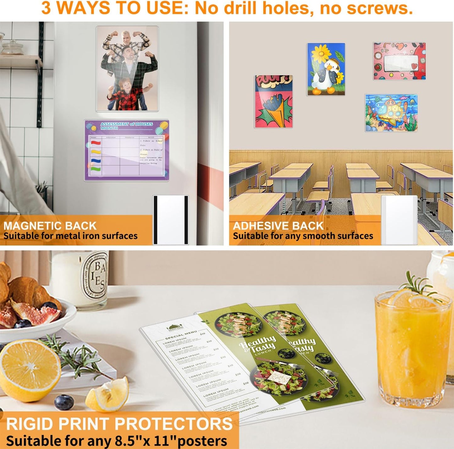 Magnetic Wall Sign Holder 8.5x11 10 Pack, Clear Rigid Plastic Sign Holders with Magnet Strips and Adhesive Strips for Office/Restaurant Door/Display Window Poster/Document