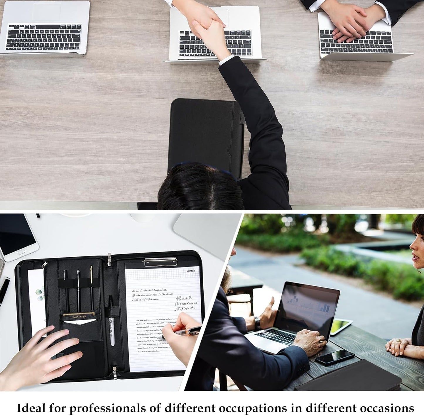 ProCase Portfolio Business Padfolio Folder with Handle and Zipper, Conference Meeting Executive File Legal Document Organizer with Pockets Letter Size A4 Writing Pad Notepad Padfolio -Allblack