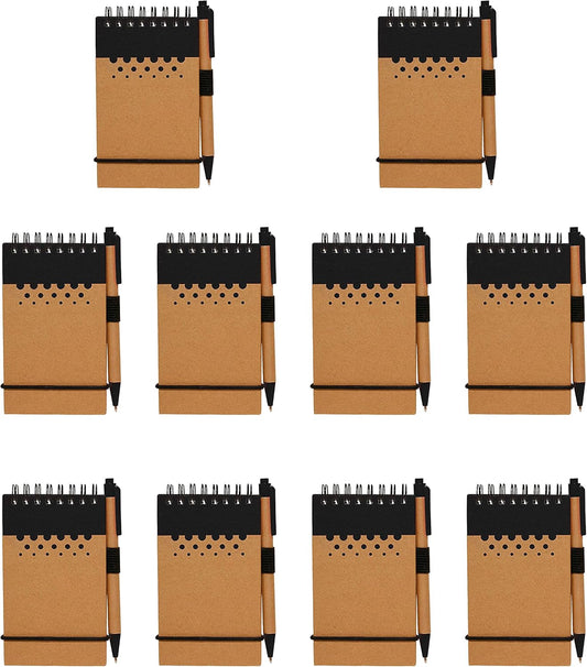 DISCOUNT PROMOS 10 Recyclable Spiral Small Notebooks Pack - 60 Lined Pages - Black