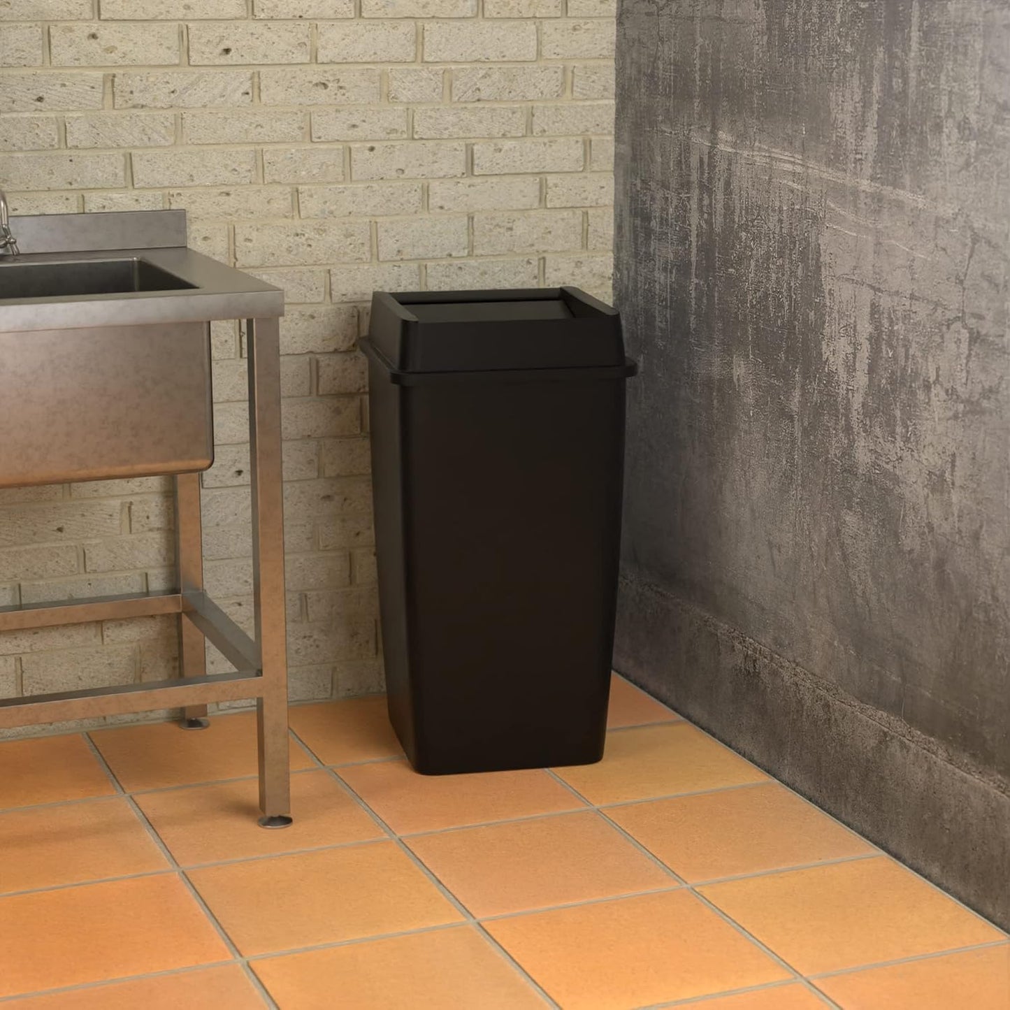 50 Gallon Black Square Commercial Trash Can with Lid