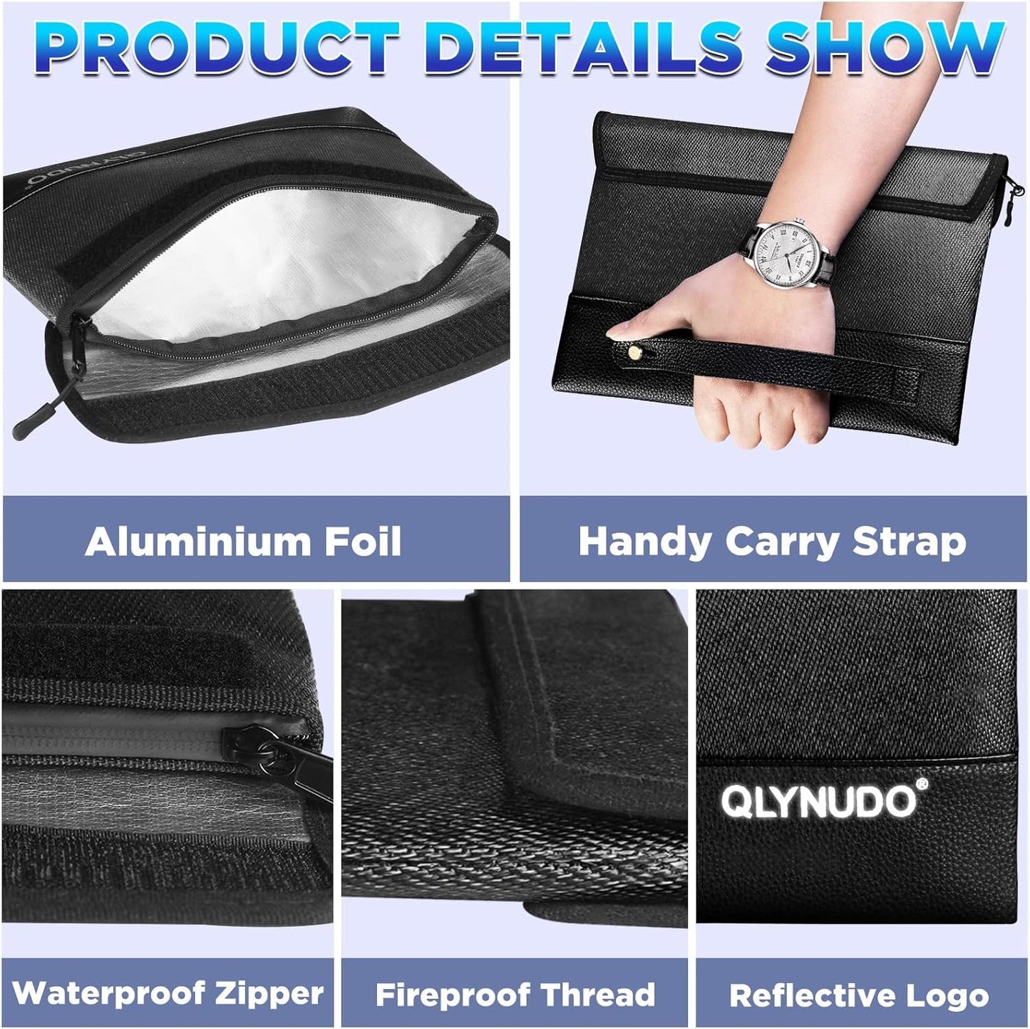 5200℉ Fireproof Document Bag, Fireproof Money Bag for Cash, Fireproof Pouch for Important Documents and Valuables, 11x7.7 Inch, Waterproof Zipper