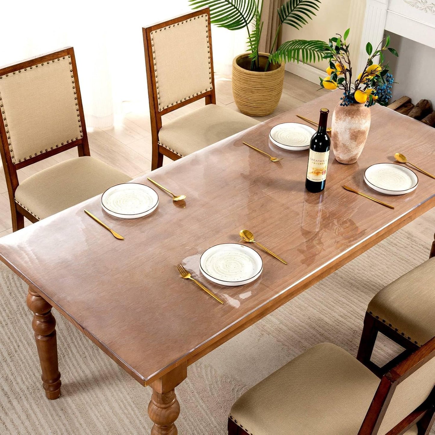 32 x 40 Inch Clear Table Cover Protector, 2mm Thick Clear Table Protector for Dining Room Table, Plastic Table Cover, Waterproof Table Pad for Kitchen, Office