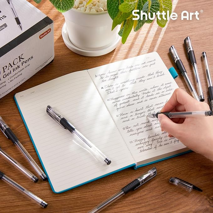 Shuttle Art Black Gel Pens, 100 Pack Fine Point Black Ink Pens Bulk, 0.5mm Rollerball Gel Ink Pens Smooth Writing with Comfortable Grip for Office, School and Home
