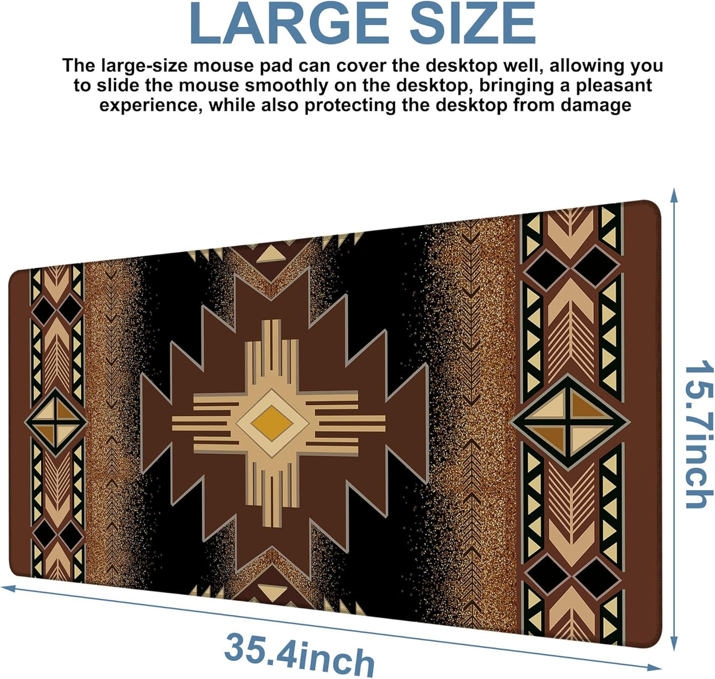 Large Mouse Pad Aztec Pattern Gaming Desk Pad Computer Keyboard Non-Slip Waterproof Mouse Mat with Rubber Base and Stitched Edges Entertainment Office Writing Desk Mat 35.4 x 15.7 Inches