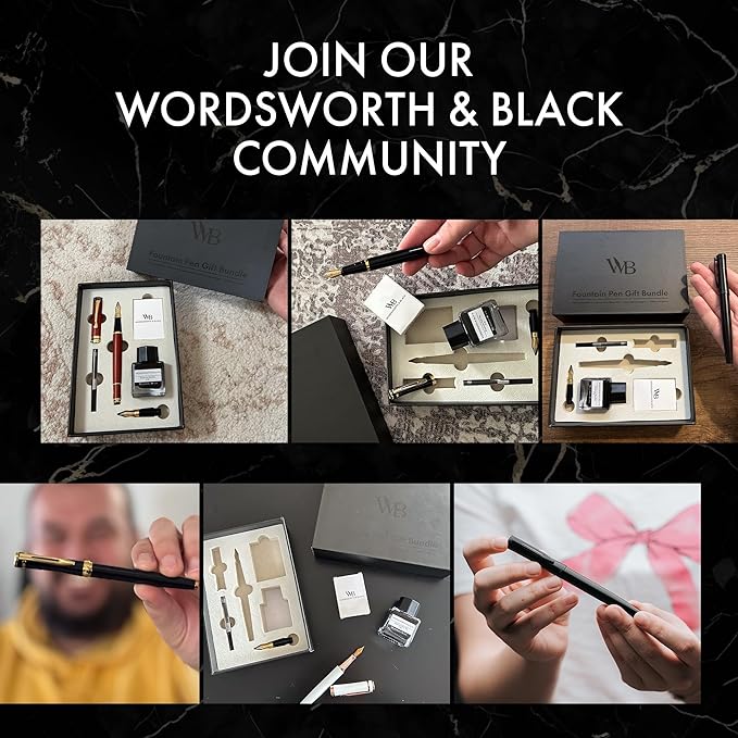 Wordsworth & Black Fountain Pen Set, Luxury Bamboo Wood - Medium Nib, Extra Fine Nib, Gift Case; 25ML Black Ink Bottle, 6 Ink Cartridges, Refill Converter - Calligraphy, Writing [Brown Wood]