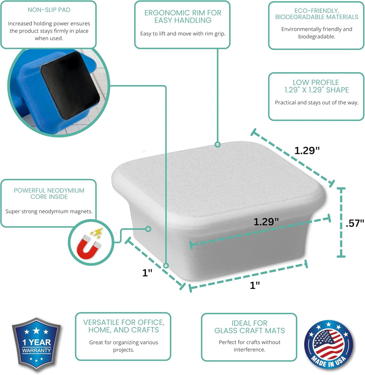Glassboard Studio MiniBar Magnet - Strong Neodymium Rare Earth Magnets for Fridge, Whiteboard, Locker & Magnetic Glassboards - Ideal for Crafting & Office Use - Strong Fridge Magnets (Snow White, 4)