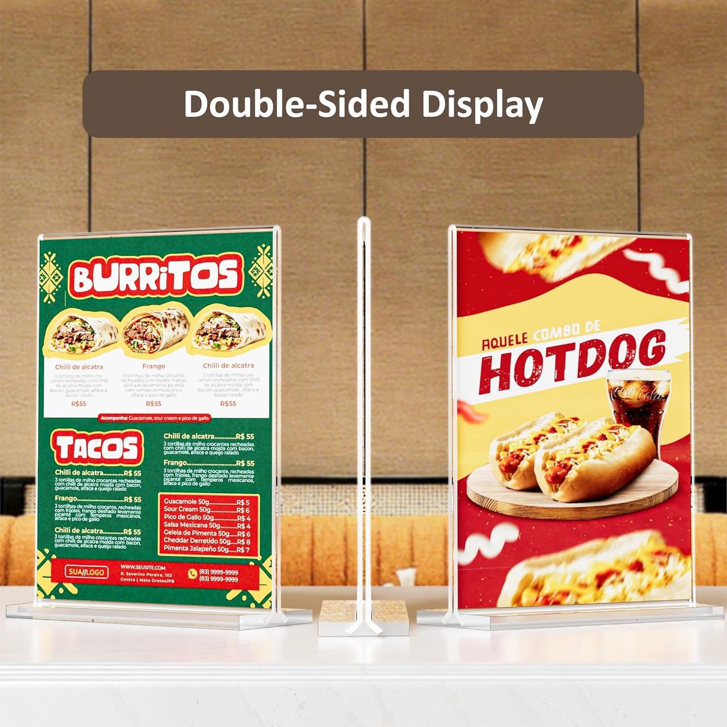 8.5x11 Acrylic Sign Holder 5 Pack, Vertical Double-Sided Display Standing, Clear Plastic Sign Holder Paper Flyer Menu Brochure Holders 8.5x11 inches for Restaurants, Office, Store