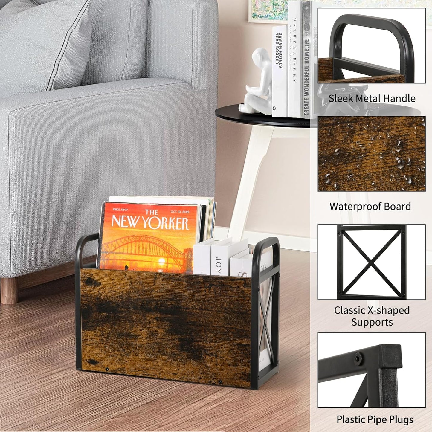 YINMIT Magazine Holder, Magazine Rack Floor, Magazine Storage Basket, Folder Organizer Bin for Books, Newspapers, Tablets