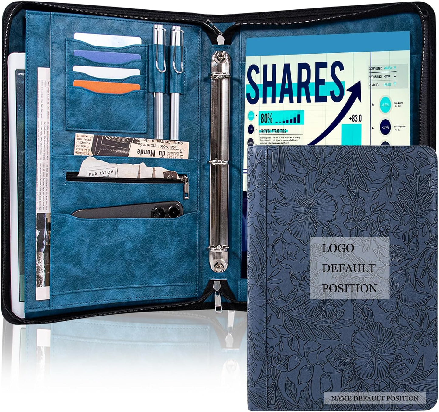 Calfinder Personalized Padfolios Portfolio Binder,3 Ring Leather Binder with Zipper,Professional Padfolios for Women&Men, Business Portfolio Organizer for Resume, Leather Folder for Ipad