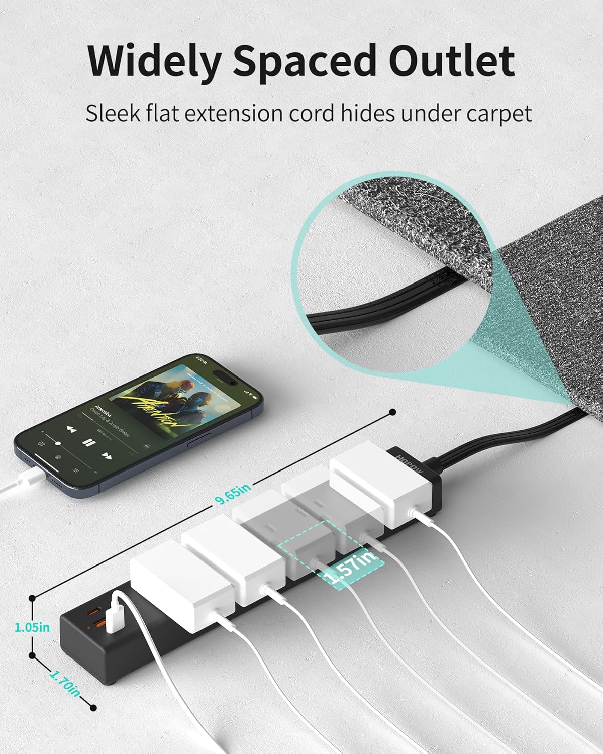 Flat Plug Power Strip, 2 Pack, 6 Ft Ultra Thin Flat Extension Cord, Surge Protector with 5 Outlets & 3 USB Ports (2 USB C Slots), 1700 Joules, 3-Prong, Wall Mount for Home Office Dorm, Black