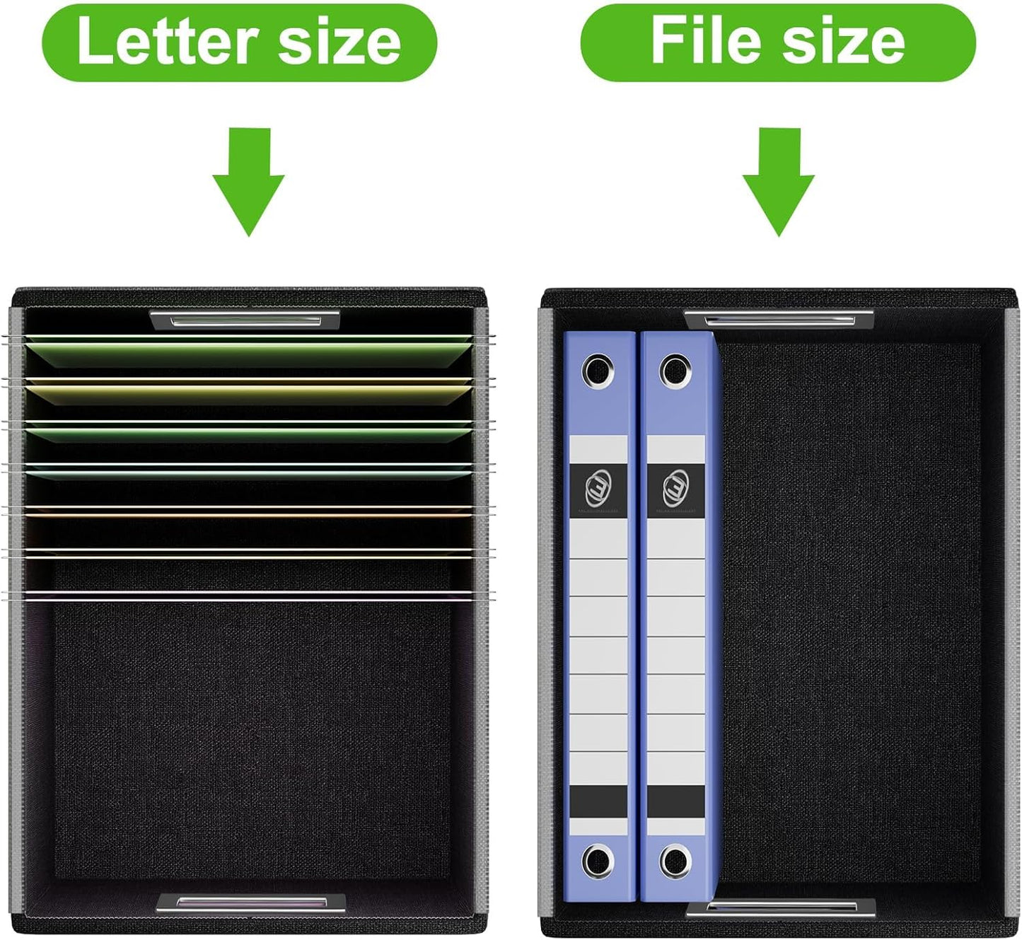 Huolewa File Organizer Box with Lid, Collapsible Faux Leather Document Organizer, Hanging File Folder Box with Plastic Slide, Decorative Filing Boxes Cabinet for File and Folders Storage(Green)