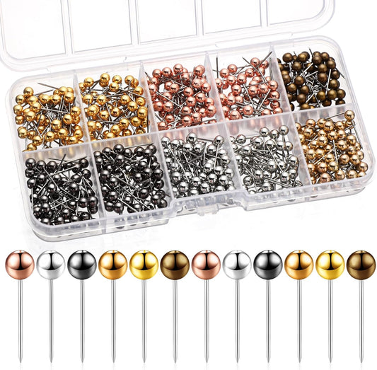 Outus 500 Pieces Map Push Pins 1/8 Inch Map Tacks Plastic Round Head Tacks with Steel Points(Metallic Color, 1/8 Inch)