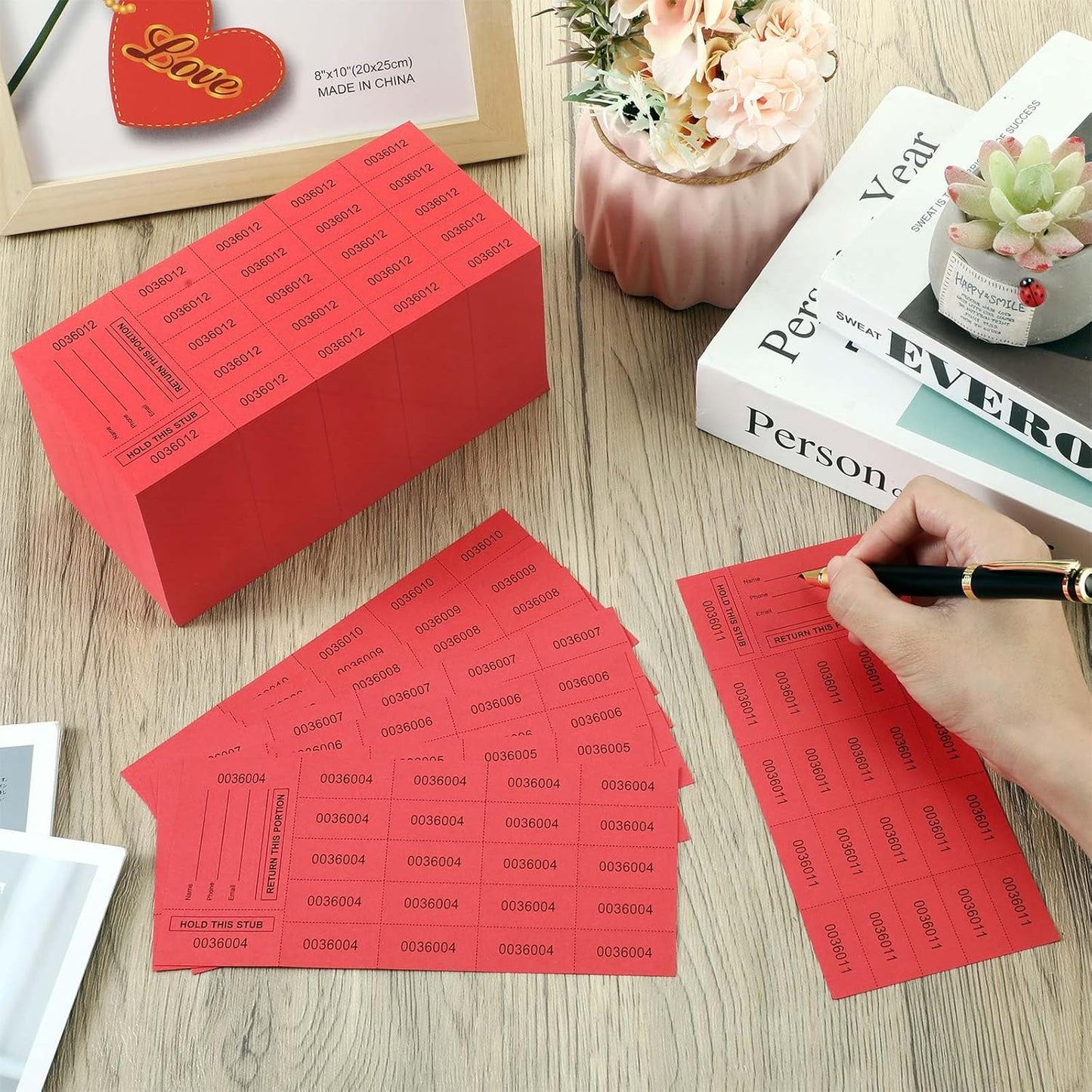 Kosiz 1000 Sheet 20 Bid Raffle Tickets Chinese Auction Tickets Sheets Auction Fundraiser Ticket Numbered with Name and Phone Number Per Sheet Raffle Tags for Silent Auction (Red)