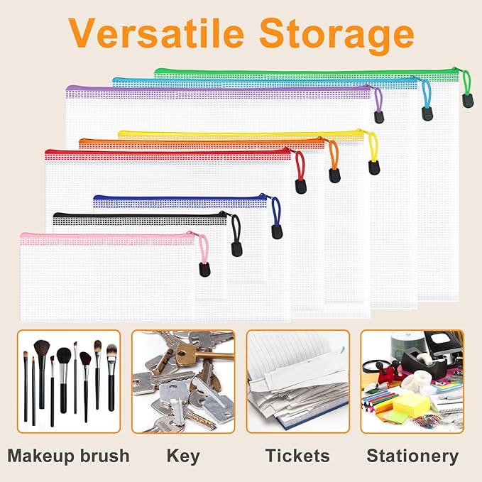 20Pack Mesh Zipper Pouch Bags, Waterproof 9.5x4.5 Inch Pencil Pouches Bulk for Storage, Teacher School, Toys, Puzzle, Office, 10 Colors