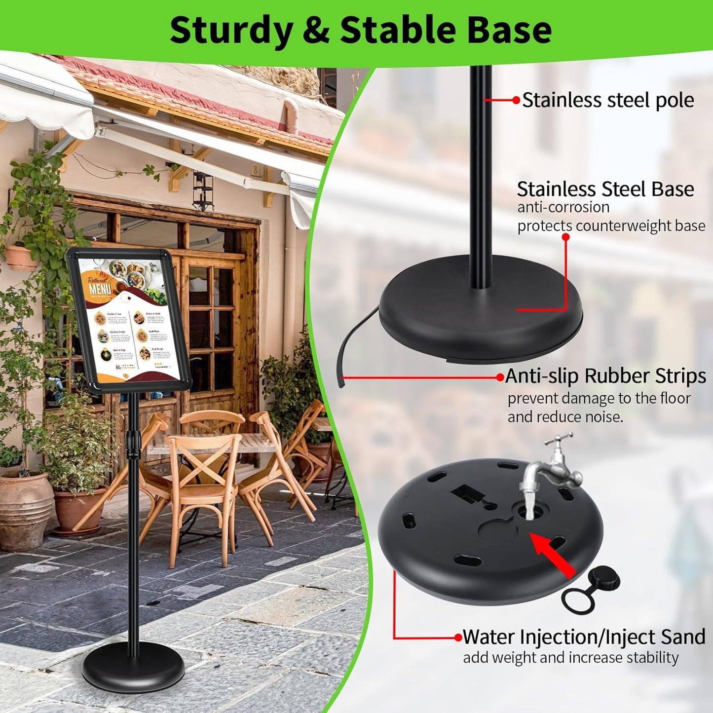 2Packs Adjustable Pedestal Sign Holder Stand 8.5''x11'', Floor Standing Poster Sign Stand for Vertical/Horizontal View Sign stand,Outdoor/Indoor Standing Sign Holders(Black, Round)