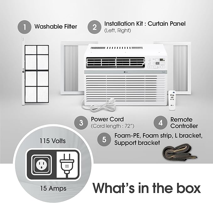 LG 12,000 BTU Smart Window Air Conditioner, 115V, AC Window Unit for Rooms up to 550 Sq. Ft., Perfect for Kitchen or Living Room, Phone & Voice Control, Works with LG ThinQ, Amazon Alexa, Hey Google