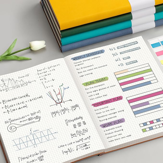 AHGXG Graph Paper Notebook - Grid Paper Notebook Large A4 8.5''×11'', 320 Pages Thick Journal, 100gsm Thick Graph Paper, Leather Softcover, Inner Pocket - Yellow