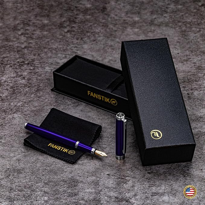 Blue Luxury fountain pen (Made In USA) fancy gift set for women, Real 24K Gold Plating, Professional executive pen gift set for men (Lux fountain Blue)