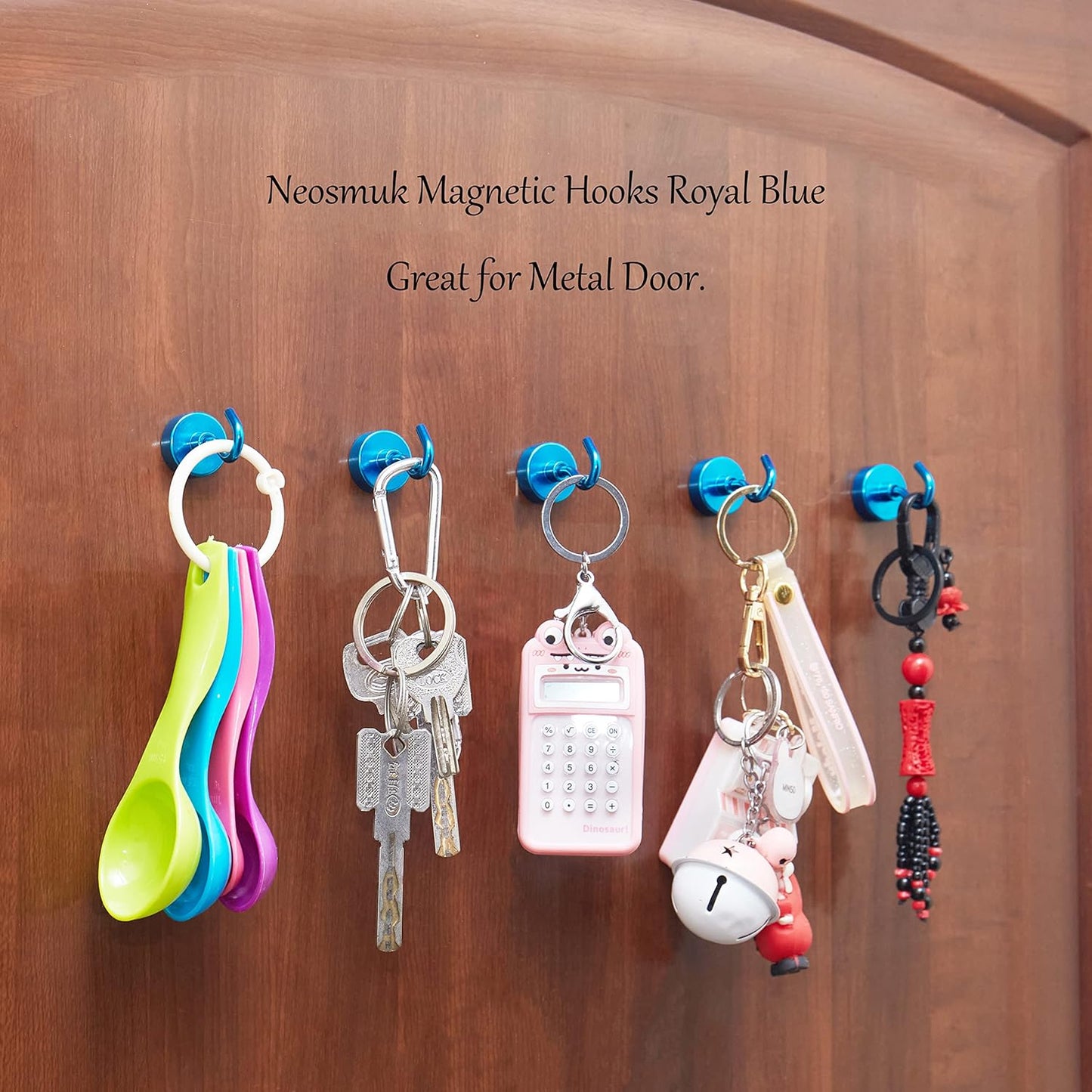 Neosmuk Magnetic Hooks,Heavy Duty Earth Magnets with Hook for Refrigerator, Extra Strong Cruise Hook for Hanging, Magnetic Hanger for Cabins, Grill (Blue, Pack of 4)