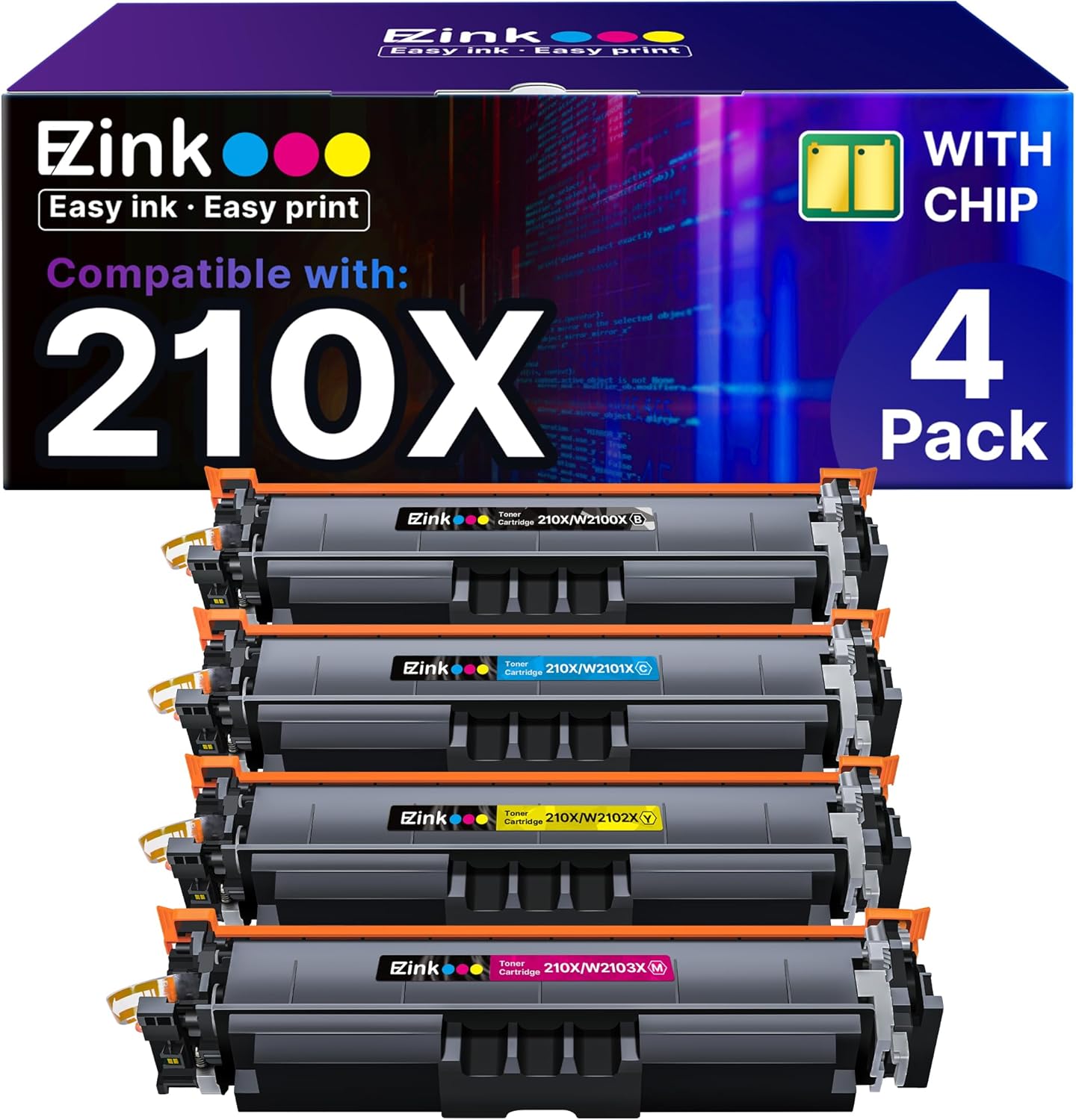E-Z Ink 210X with Chip Compatible for HP 210X Toner Cartridges 4 Pack 210A High Yield to Use with Color Laser Pro 4201dn 4201dn 4201dw 4201dw MFP 4301dw 4301dw 4301fdn 4301fdn 4301fdw 4301fdw
