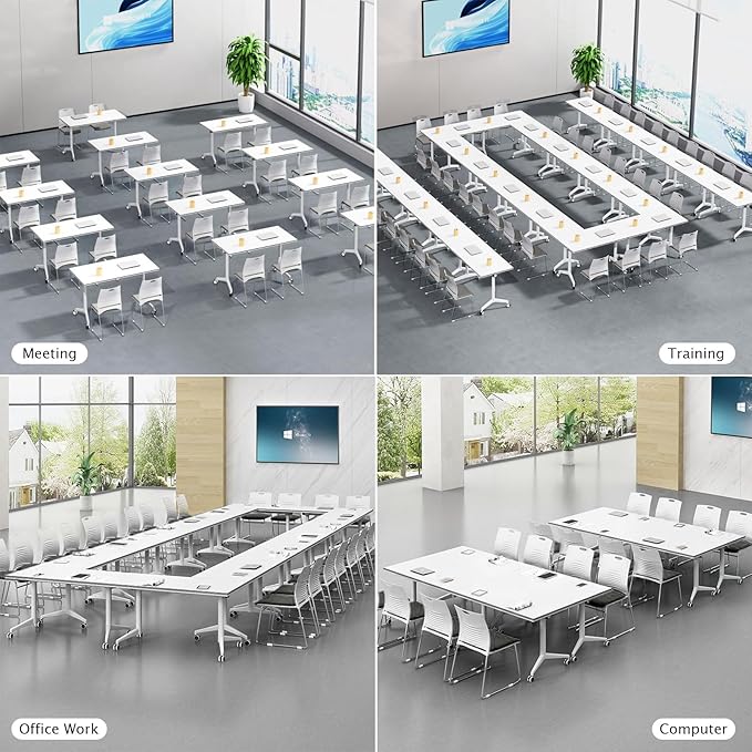 Conference Table Folding Conference Table, Modern Conference Room Table White Meeting Table Flip Top Large Mobile Training Tables, Mobile Training Seminar Tables for Office Classroom (4pack 47.2in)