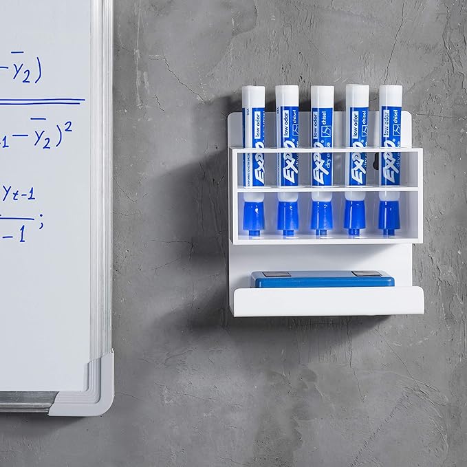 MyGift Dry Erase Marker Holder 10 Slots Whiteboard Marker Holder For Wall Dry Erase Eraser Holder Wall Mount White