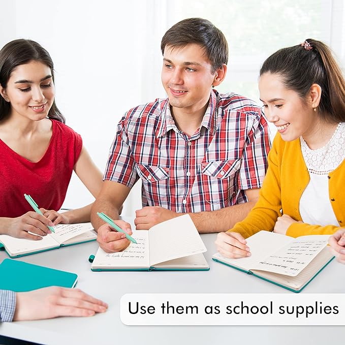 feela 12 Pack Notebooks Journals Bulk with 12 Black Pens, A5 Hardcover Notebook Classic Ruled Journal Set with Pen Holder for School Business Work Travel Writing, 120 GSM, 5.1”x8.3”, Emerald