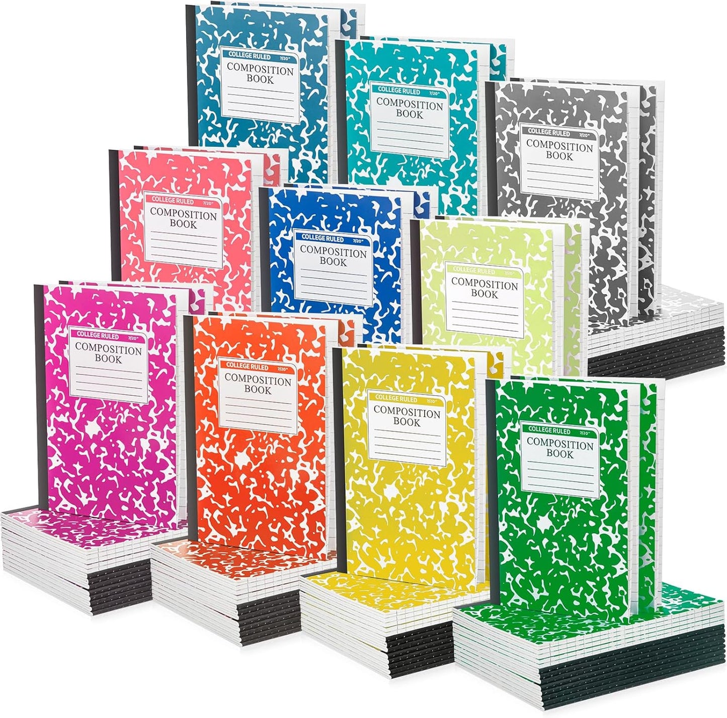 Fainne 100 Pack A5 Composition Notebooks Bulk College Ruled Composition Notebooks Marble Covers Notebook for Student Classroom Office Supplies 30 Sheet/60 Page(Light Color)