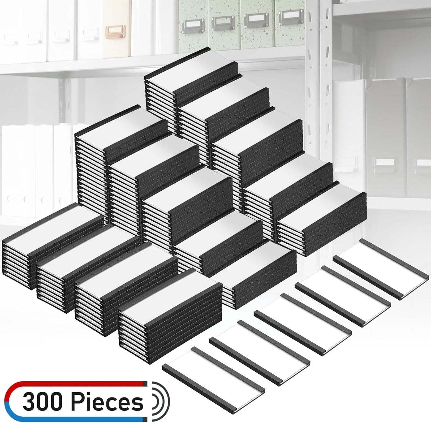 300 Pieces Magnetic Label Holders Channel Labels Racks Magnetic Card Holders with Protective Films and Replacement Strips for Metal Shelf, Filing Cabinet, Mailbox, Whiteboard (1 x 3 Inch)