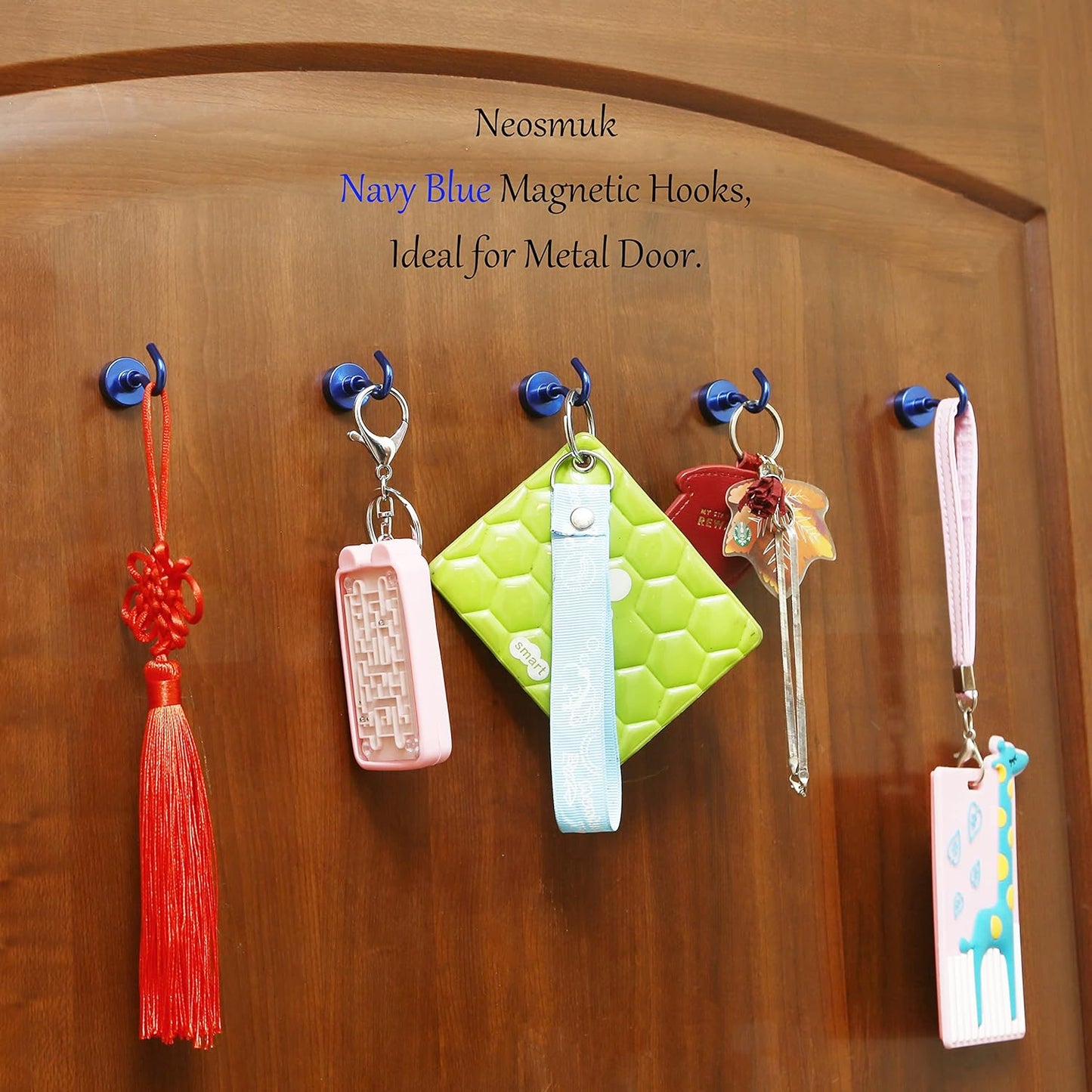 Neosmuk Magnetic Hooks,30lb Heavy Duty Earth Magnets with Hook for Refrigerator, Extra Strong Cruise Hook for Hanging, Magnetic Hanger for Curtain, Grill (Navyblue, 4 Pack)