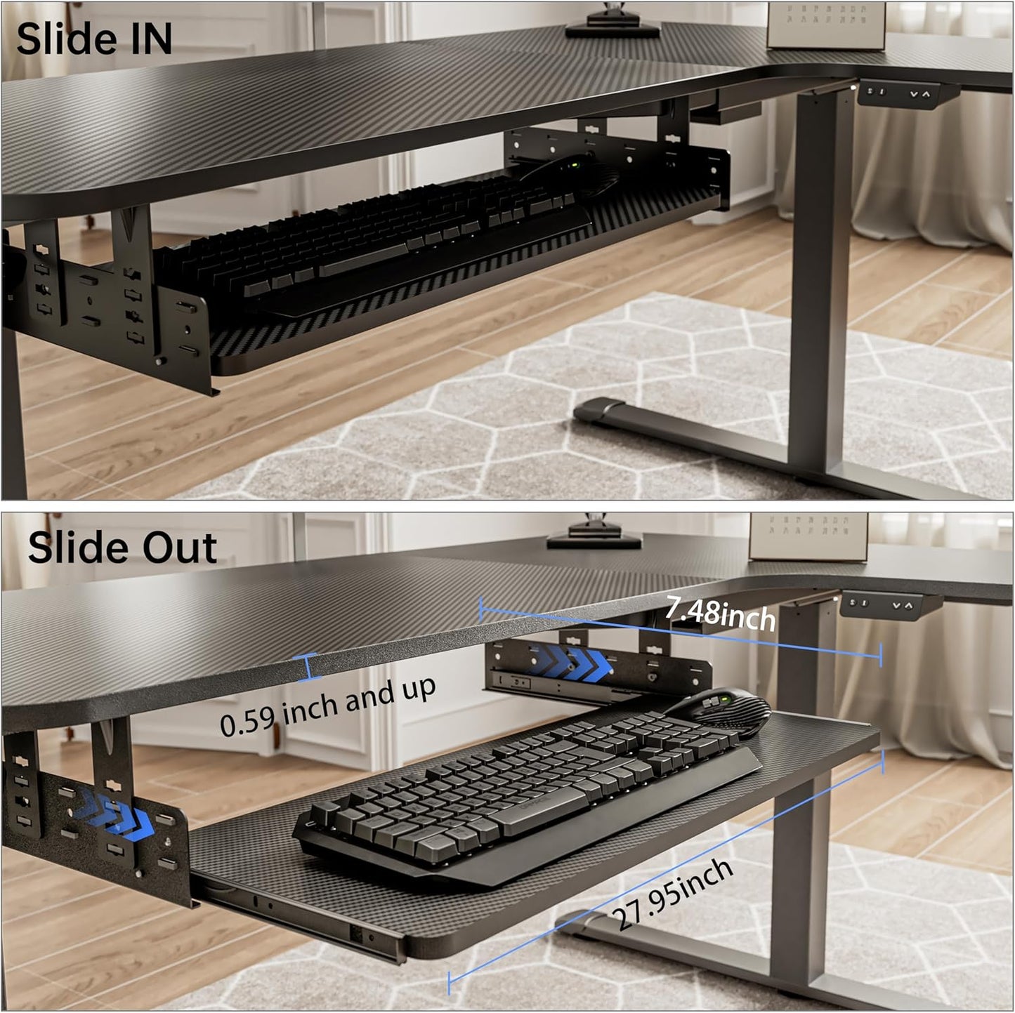 EUREKA ERGONOMIC Adjustable Keyboard Tray Under Desk, 28x11 Inch Large Slide Out Keyboard & Mouse Platform Tray, Wooden Pull Out Computer Keyboard Drawer for Typing Home Office Desk, Black