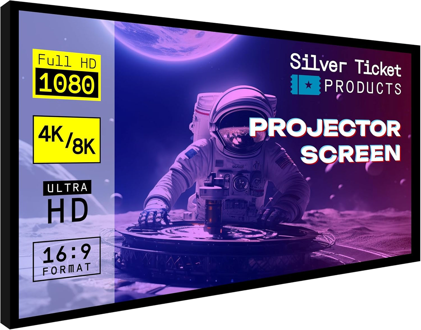 Silver Ticket Products STR Series 6 Piece Home Theater Fixed Frame 4K / 8K Ultra HD, HDTV, HDR & Active 3D Movie Projection Screen, 16:9 Format, 120" Diagonal, High Contrast Material STR-169120-HC