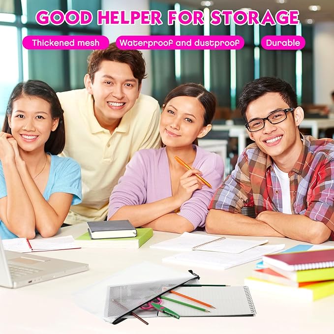 Zhehao 200 Pieces A6 Mesh Zipper Pouch Bulk Mesh Bags with Zipper Waterproof Small Pencil Pouches for School Office Supplies Organization 9.4 x 4.5 Inches(Black and White)