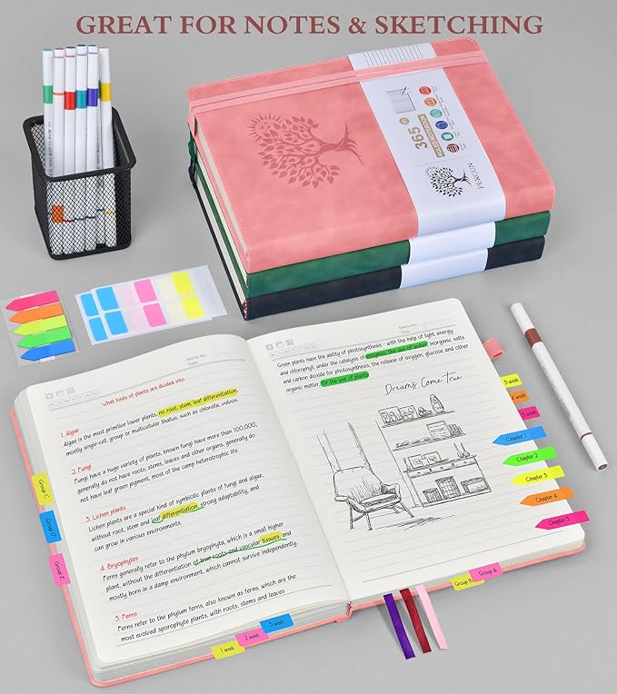 B5 Lined Journal Notebook - 365 Page Large Leather Journals for Writing Women Men，Hardcover Notebook with 100Gsm Thick Pages，Daily Diary for Travel, Work，School，College Ruled (7.6" x 10.3")