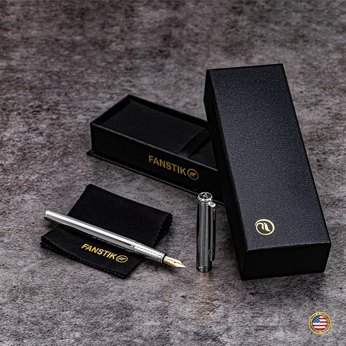 Silver Luxury fountain pen (Made In USA) fancy gift set for women, Real 24K Gold Plating, Professional executive pen gift set for men (Lux fountain Silver)