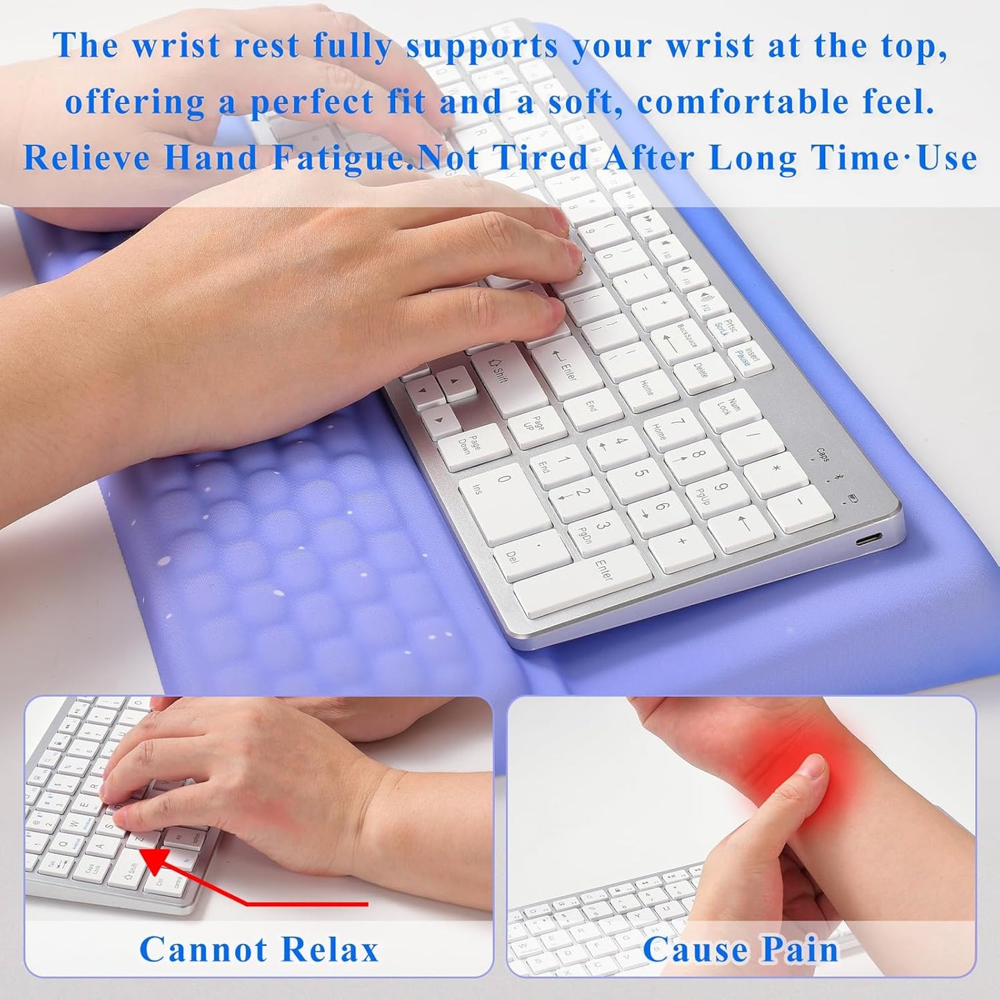 Ergonomic one-Piece Computer Keyboard Stand with Wrist Rest for Desktop Offers Two Support Angles. Silky Lycra Surface and Memory Foam Comfortable Hand Support (Purple Star)