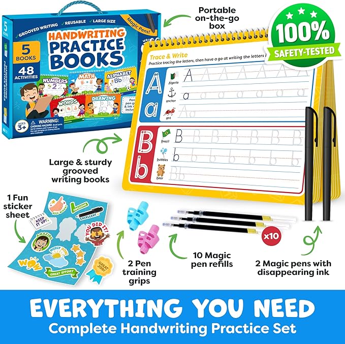 Magic Grooved Writing Practice for Kids - Grooved Handwriting Practice for Kids 5-7 8-10- Magic Copybooks for Kids Letter Tracing Books for Ages 3-5 Toys for Ages 5-7 - Preschool Learning Activities