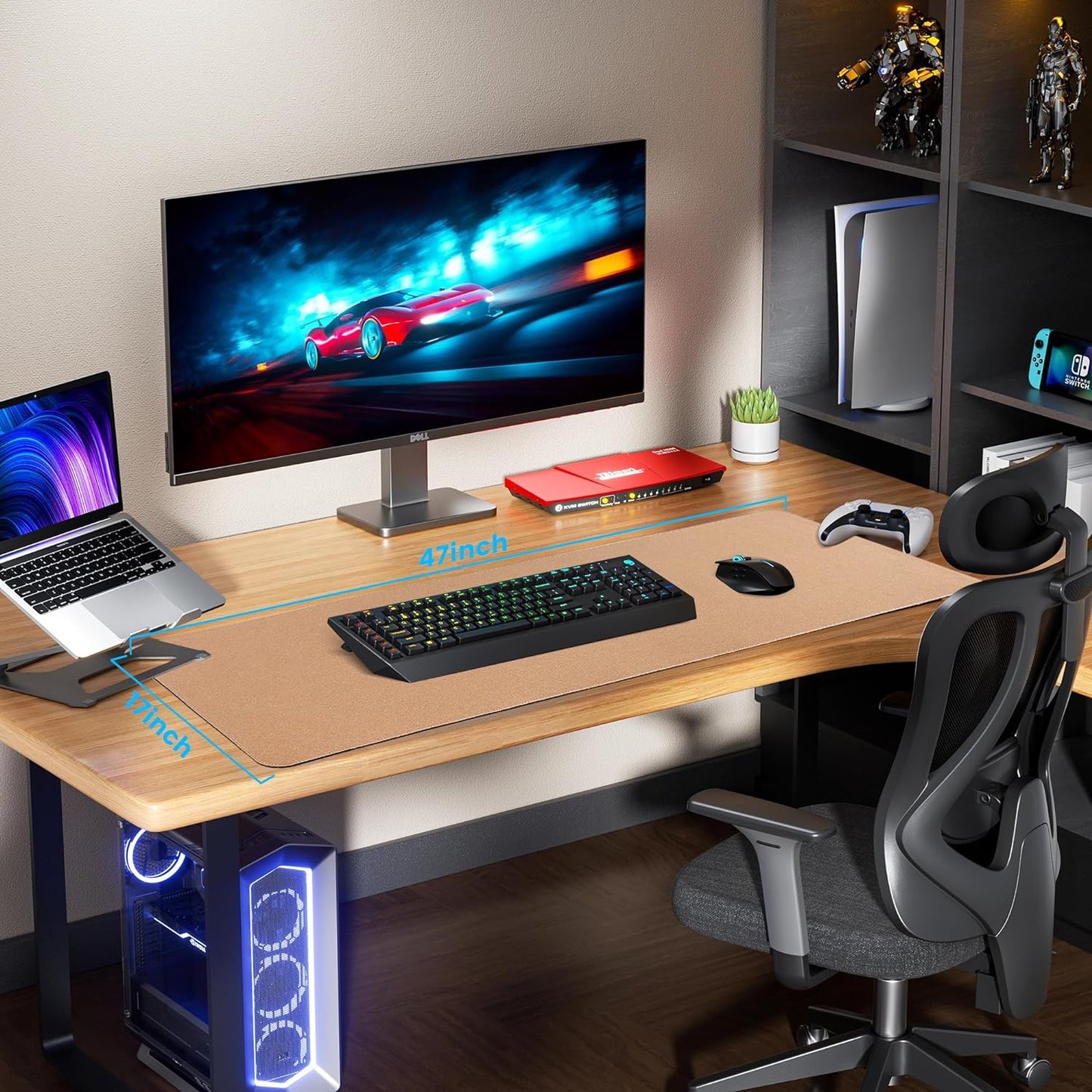 Leather Desk pad Protector, Large Desk mat with Natural Cork & PU Leather,Mouse pad,Non-Slip Office Desk Mat,Waterproof Desk Writing Pad for Office and Home (47in*17in, Apricot)