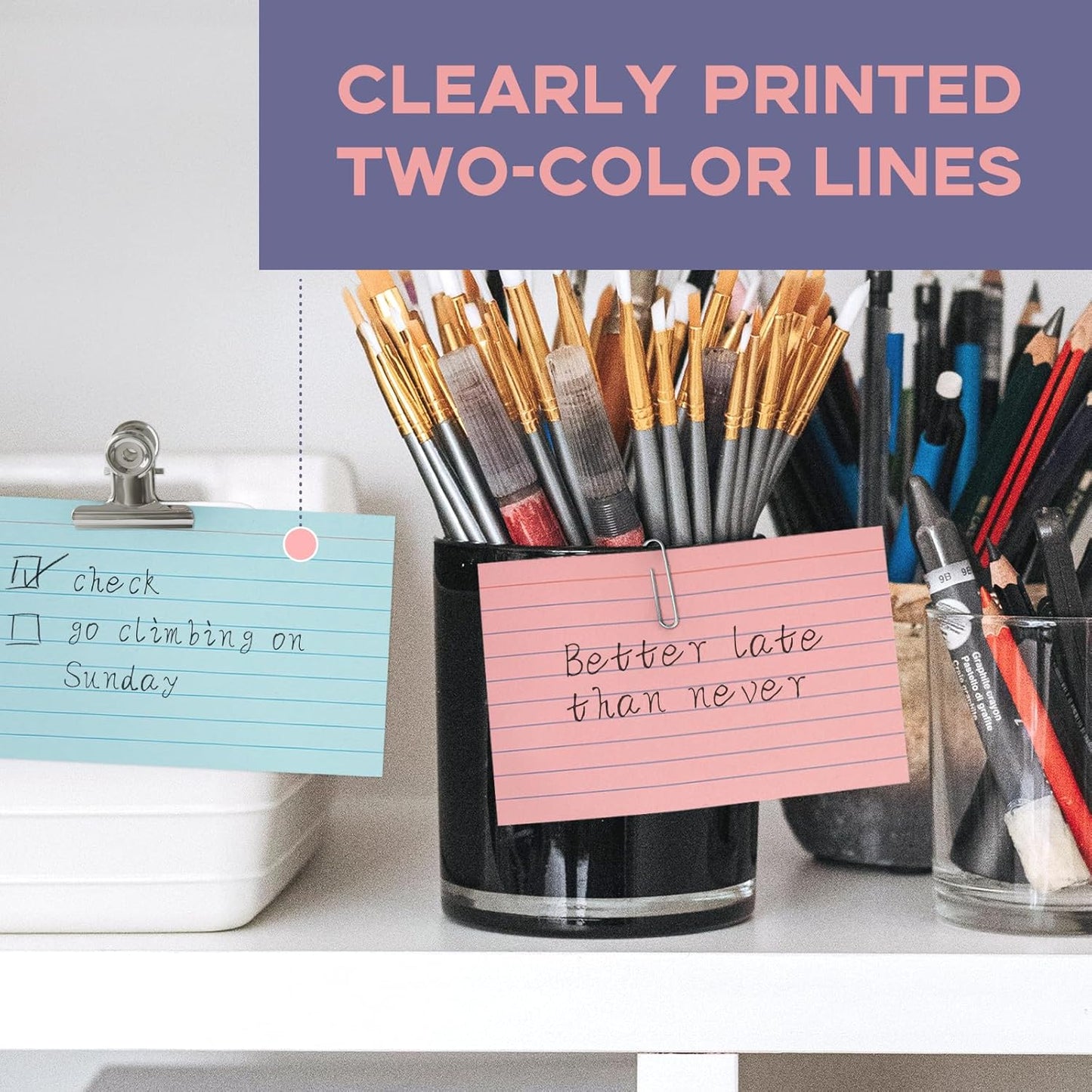 300Pcs Colored Index Cards 5x8, Goefun Lined Flashcards, 6 Color Notecards for Studying, Recipes, Memo Cards, Office Supply, To Do List, Presentation