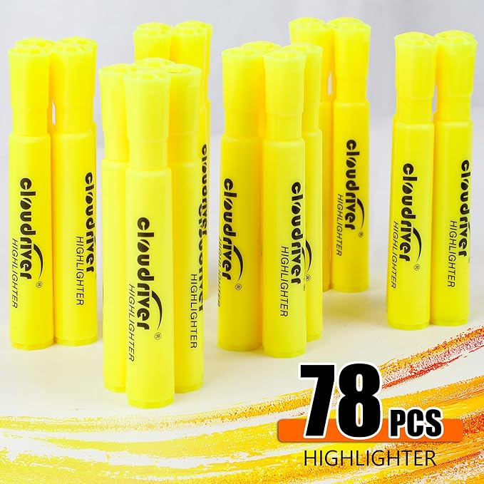 cloudriver Highlighters Bulk Pack of 78, Yellow Highlighter, Chisel Point, Quick Drying Ink, Highlighters Suitable For Classroom, Office And Shop