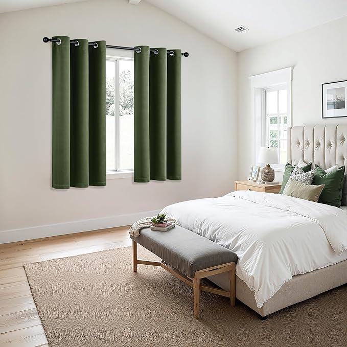 MIULEE Olive Green Blackout Curtains - Thermal Insulated Bedroom Curtains Room Darkening Drapes for Living Room Kitchen Grommet Top Light Blocking Window Treatment, 40 x 54 Inches Long, 2 Panels