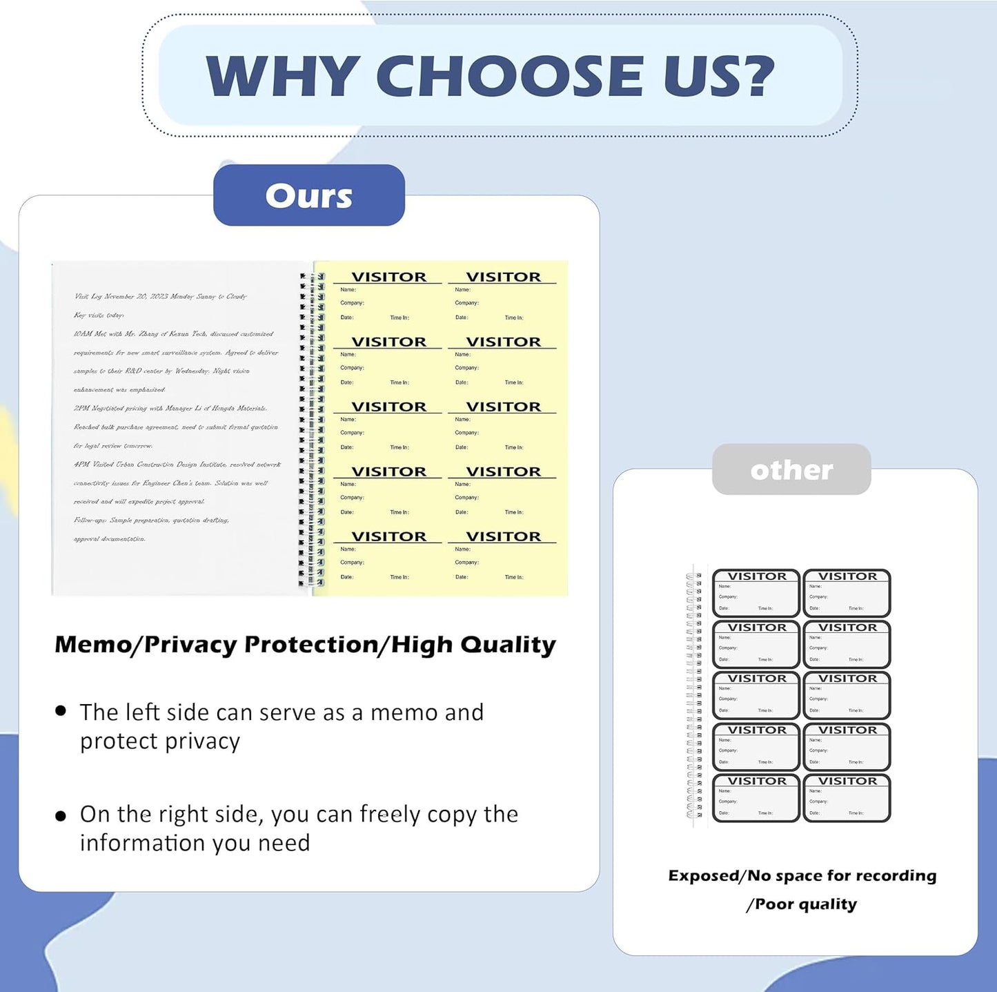2 Pack of 300 Visitor Badges Registry Log with Carbon Copy Visitor Stickers Letter Size Visitor Log Book Extras Protecting Privacy Pages Spiral-Bound Self Visitor Badges Guest Register Book(2)