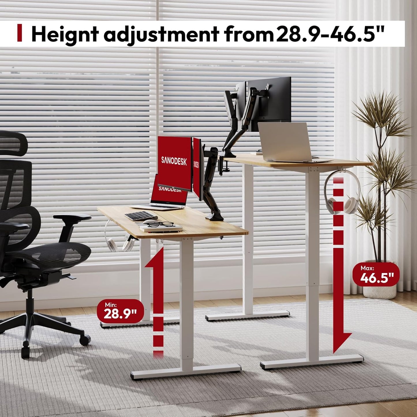 SANODESK Electric Standing Desk 40x24 Inch Height Adjustable Stand Up Desk Home Office Computer Workstation Sit Stand Home Office Desk with Splice Board (White Frame + Maple Top)